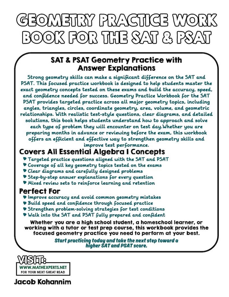 SAT & PSAT Geometry Practice Workbook | Test Prep Study Guide (digital ...
