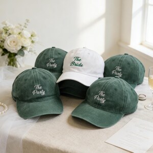 Custom Embroidered Bachelorette Party Hats: The Bride Squad Baseball Cap, Bridal Shower Gift, Bride & Squad Washed Vintage Dad Caps
