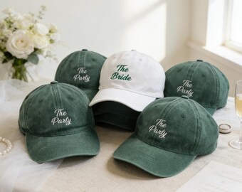 Custom Embroidered Bachelorette Party Hats: The Bride Squad Baseball Cap, Bridal Shower Gift, Bride & Squad Washed Vintage Dad Caps