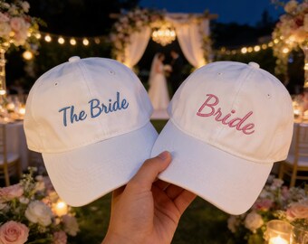 Embroidered Bride Squad Hats, Custom Name/Text Bridesmaid Caps, Personalised Wedding Party Baseball Hats, Bachelorette or Bridal Shower Gift