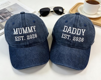 Custom Mom and Dad Hats, Embroidered Family Matching Caps, Vintage Daddy and Mini Hat, Pregnancy Announcement, New Parents Gift