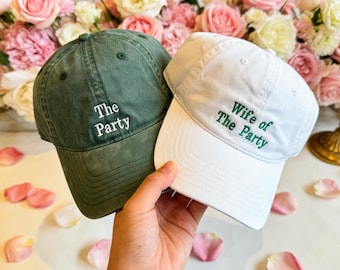 Custom Embroidered Bachelorette Party Hats: Wife Of The Party, Bride Squad Baseball Caps, Engagement Party Gift