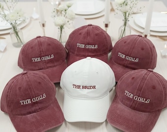 Personalized Bride and Bridesmaids Baseball Hats – The Bride and The Girls Hats for Bachelorette Party or Bridal Shower Gift