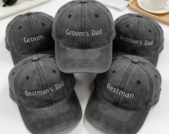 Custom Groomsman Hats, Wedding Party Hats, Bachelor Party Hats, Groomsman Gifts, Groomsman Caps, Personalized Wedding Hats