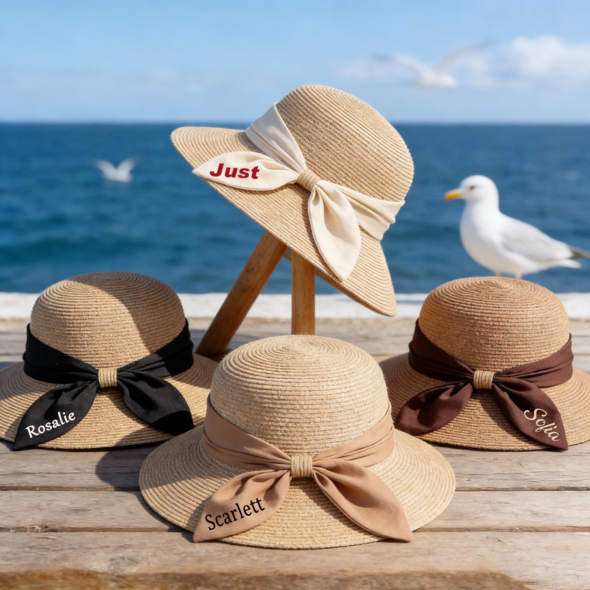 Hat With Ribbon Personalized Straw Sun Hat With Embroidered Ribbon, Custom Wide Brim ...