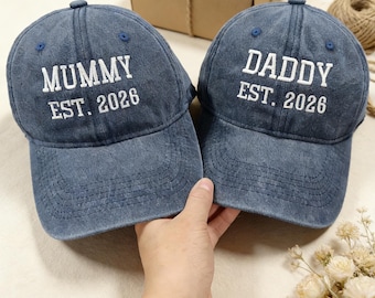 Custom Embroidered Daddy Hat, Personalized Date, Matching Baseball Hat, Gift For New Dad Mom, Pregnancy Announcement, Mothers Day Gift