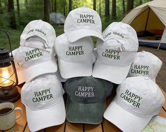Embroidered Happy Camper Bachelorette Hat, Personalized Camp Bachelorette Party Cap, Camping Outdoor Adventure, Bridal Party Gift, Camp Hat