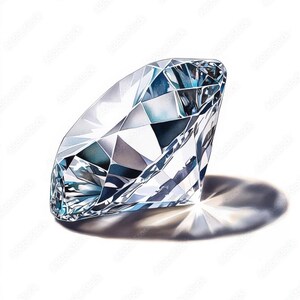 May include: A clear, faceted diamond gemstone with a brilliant cut, displaying sharp geometric edges and internal light reflections. The stone features a pointed bottom and a flat top, casting a distinct, star-shaped shadow on the surface.