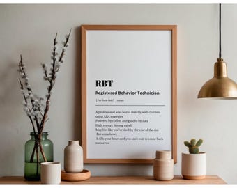 RBT Definition Print | Registered Behavior Technician Wall Art | ABA Fun Decor | Bcba RBT Gift | Digital Download