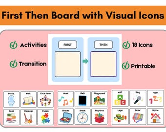 First-Then Board Printable | ABA Visual Supports Bundle | 18 Icons for Classroom & Therapy | Digital Download