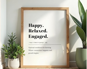 Happy, Relaxed, Engaged Print | ABA Wall Art | Behavior Analyst Humor Decor | BCBA RBT Gift | Digital Download