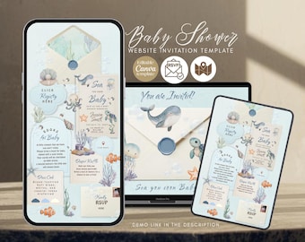 Sea You Soon Baby Shower Website Invitation, Under the Sea Canva Template with RSVP