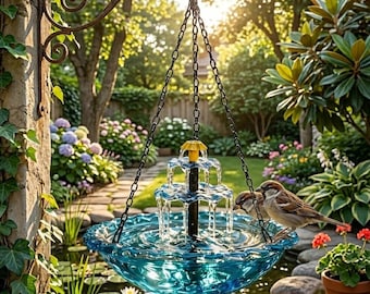 Fuente solar para pájaros de exterior, fuente de agua colgante para patio, comedero para colibríes de jardín.