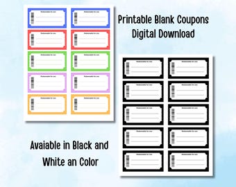 Afdrukbaar blanco couponboek, kleur- en zwart-witsjablonen (digitale download)
