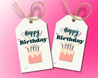 Verjaardagscadeaulabel, kleurrijk cadeau, direct downloaden, pdf