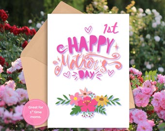 Tarjeta para el primer Día de la Madre – Interior en blanco – Felicitaciones imprimibles para mamás primerizas (5x7)