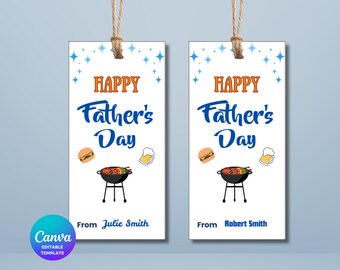 Vaderdag BBQ-cadeaukaartje, bewerkbare biergrillsjabloon (pdf-download)