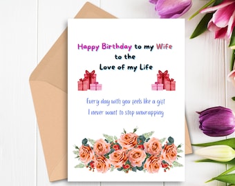 Romantic Floral Birthday Card for Wife, Love of My Life (5x7 Digital Download)