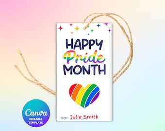 Pride Month bewerkbaar cadeaukaartje afdrukbaar, regenboog LGBTQ+-bedankkaartjes, Canva-sjabloon direct downloaden