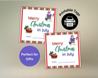 Cadeaukaartje Kerstmis in juli, naamkaartje zomerkerstman, instant download