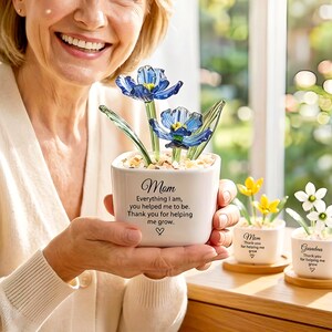 Personalized Glass Tulip Flower Pot, Hand Blown Everlasting Tulips, Mother's Day Gift