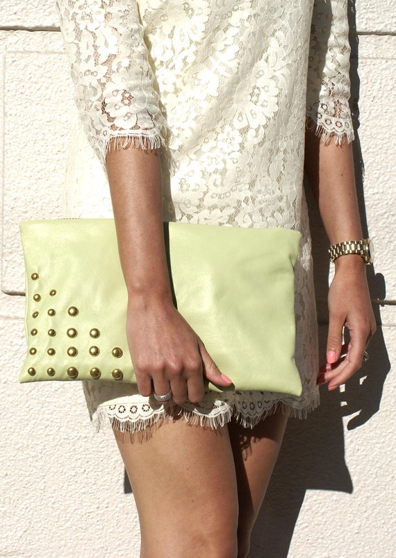 Items similar to SALE (30 OFF) Mint Studded Leather Clutch on Etsy