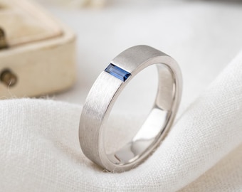 Lab Grown Diamond Men's Ring, Baguette Diamond Wedding Band, Minimalist Anniversary Gift For Him, 14K White Gold Baguette Ring for Men