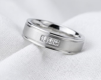 Men’s Princess Cut Diamond Ring | 14K Gold Lab-Grown Diamond Band | Wide Gold Ring for Him | Modern Engagement Ring | Ethical Jewelry