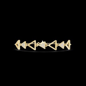 Solid Gold Triangle Bracelet with Diamond Accents, Minimalist Geometric Chain Everyday Jewelry, Wedding Anniversary Gift for Her image 2
