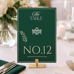 Emerald Green Gold Wedding Table Numbers, Botanical Number Cards, Printable Reception Decor, Instant Download