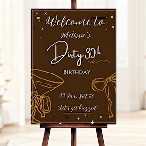 Dirty 30 Willkommensschild Vorlage, bearbeitbares 30. Geburtstagsplakat, Kaffeecreme-Partyeingang druckbar