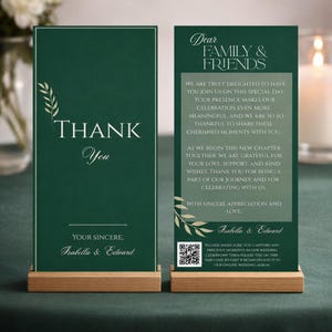Emerald Green Wedding Thank You Card, Botanical Printable Guest Note, Editable Canva Template