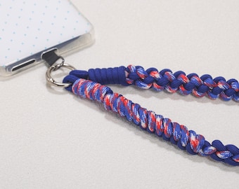 Handmade Braided Phone Wrist Strap: Vibrant Red, White, Blue Wrist Holder & Bag Accent