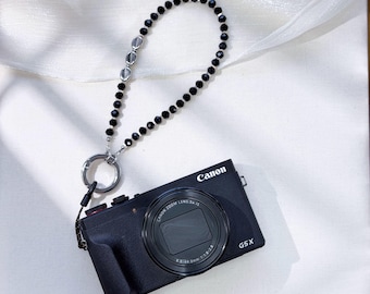 Handmade Beaded Digicam Charm, Camera Wrist Strap, Phone Lanyard, Crystal Phone Charm, Photography Gift
