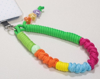 Rainbow Phone Wrist Strap, Handmade Beaded Phone Charm, Colorful Short Lanyard 35CM, Cute Bag Charm, Aesthetic Gift for Her