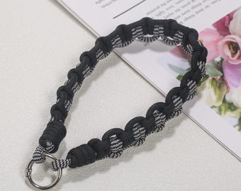 Handmade Braided Phone Wrist Strap: Chic Black & White Hand Strap for Phone or Bag Charm