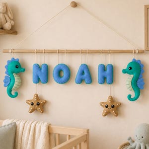 Personalized Ocean Felt Name Banner Pattern, Seahorse Starfish Nursery Decor, Hand Sewing PDF, SVG Templates, Felt Wall Hanging