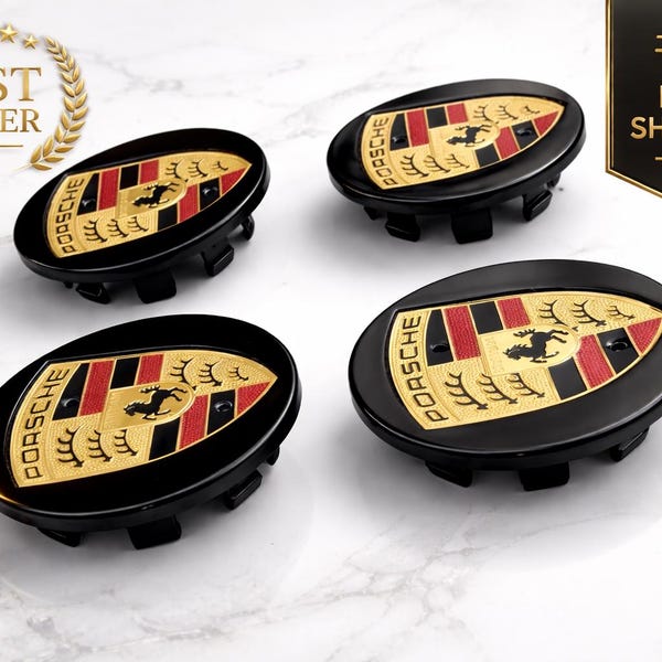 4 Porsche OEM Center Hub Caps Concave 76MM Gloss Black 911 MACAN CAYENNE"