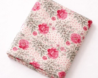 Pink Floral Cotton Fabric – Lightweight Printed Dress Material – Rose Pattern Sewing Fabric by the Yard