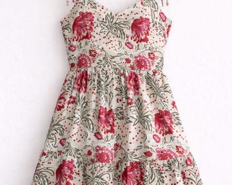 Handmade Floral Cotton Sundress, Boho Tie Strap Midi Dress