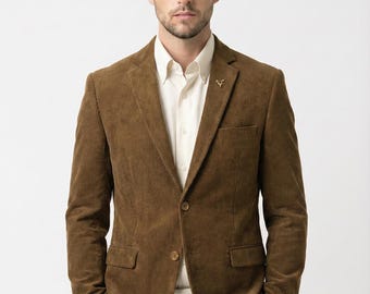 Men's Corduroy Blazer Vintage Wedding Groomsman Jacket Ethnic Festival Clothing
