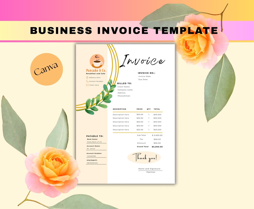 Editable Invoice Template Canva | A4 & US Letter | Small Business ...