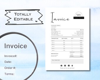 Editable Invoice Template | Canva Billing Form | Printable PDF | Small ...