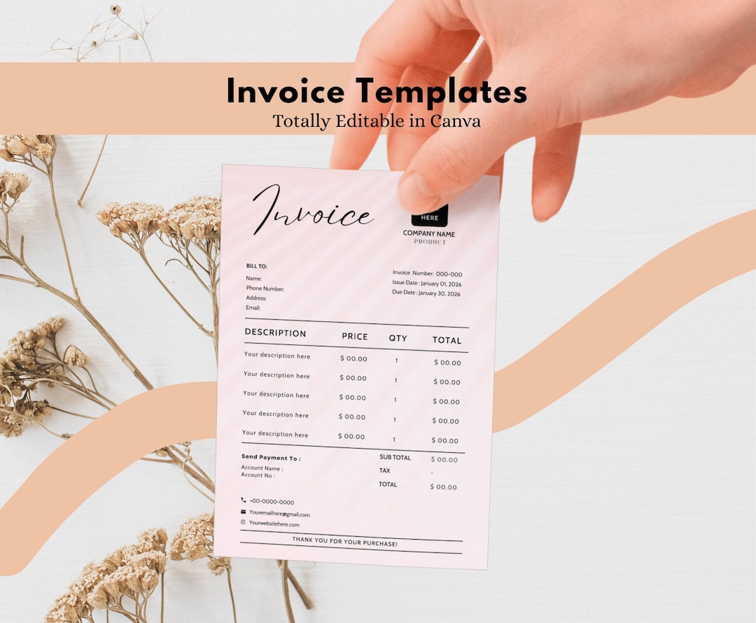 Editable Invoice Template | Canva Billing Form | Printable PDF | Small ...