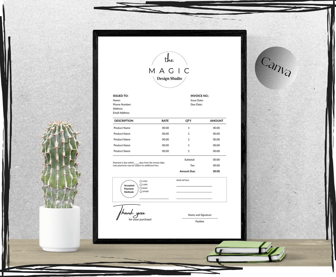 Editable Invoice Template | Canva Billing Form | Printable PDF | Small ...