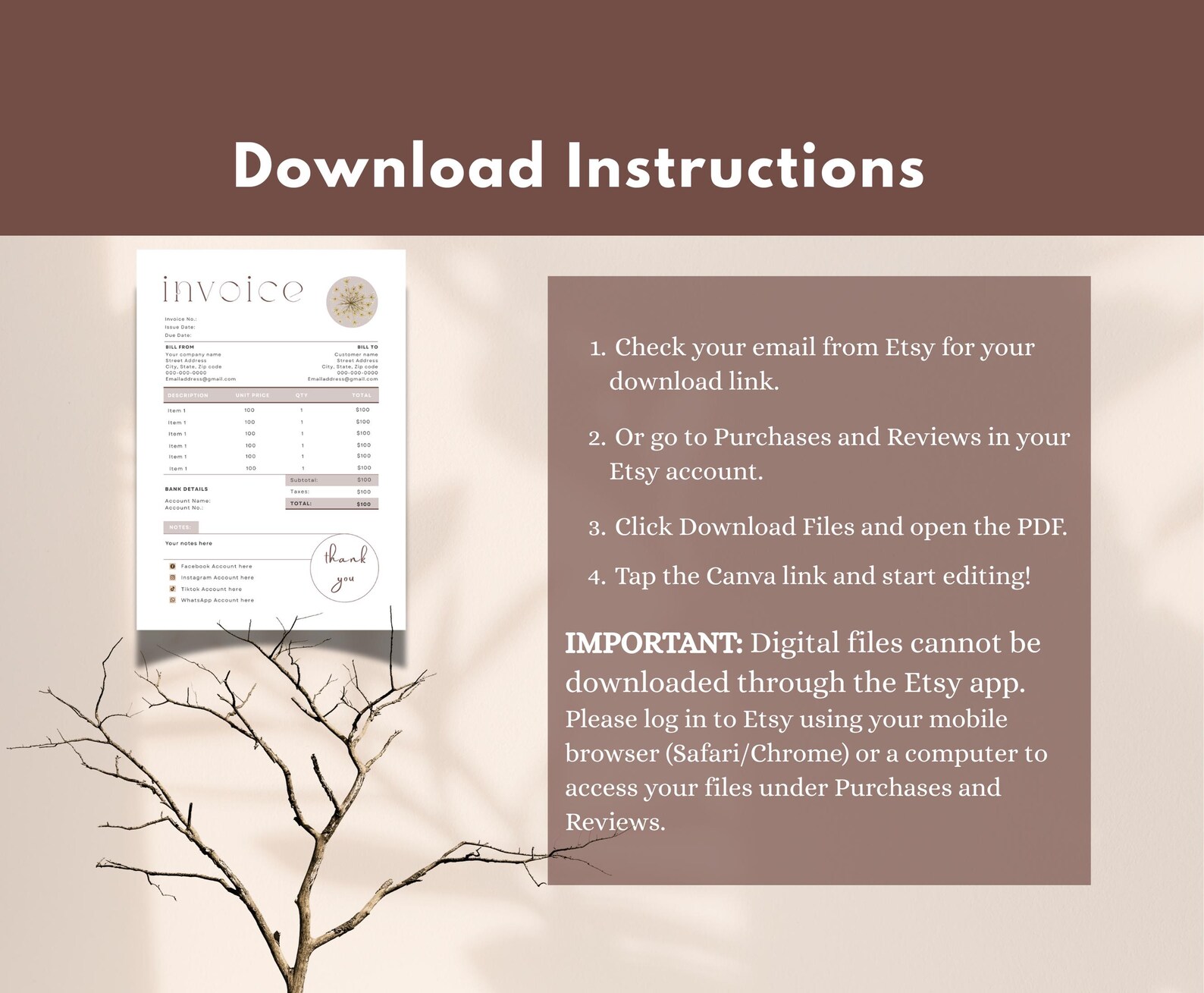 Editable Invoice Template | Canva Billing Form | Printable PDF | Small ...
