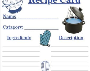 Recipe Card A4 A5 Blue