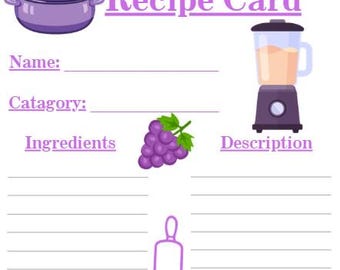 Recipe Card A4 A5 Purple