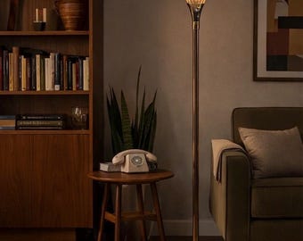 Vintage Capiz Shell Torchiere Lamp – Brass & Nickel – Mid Century