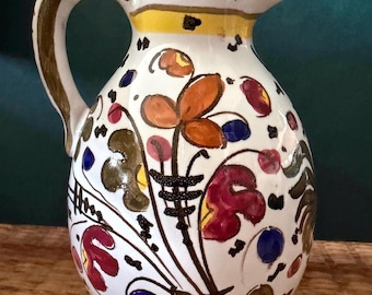 Vintage Deruta Italian Ceramic Creamer Jug: Hand-Painted Rooster Floral Design